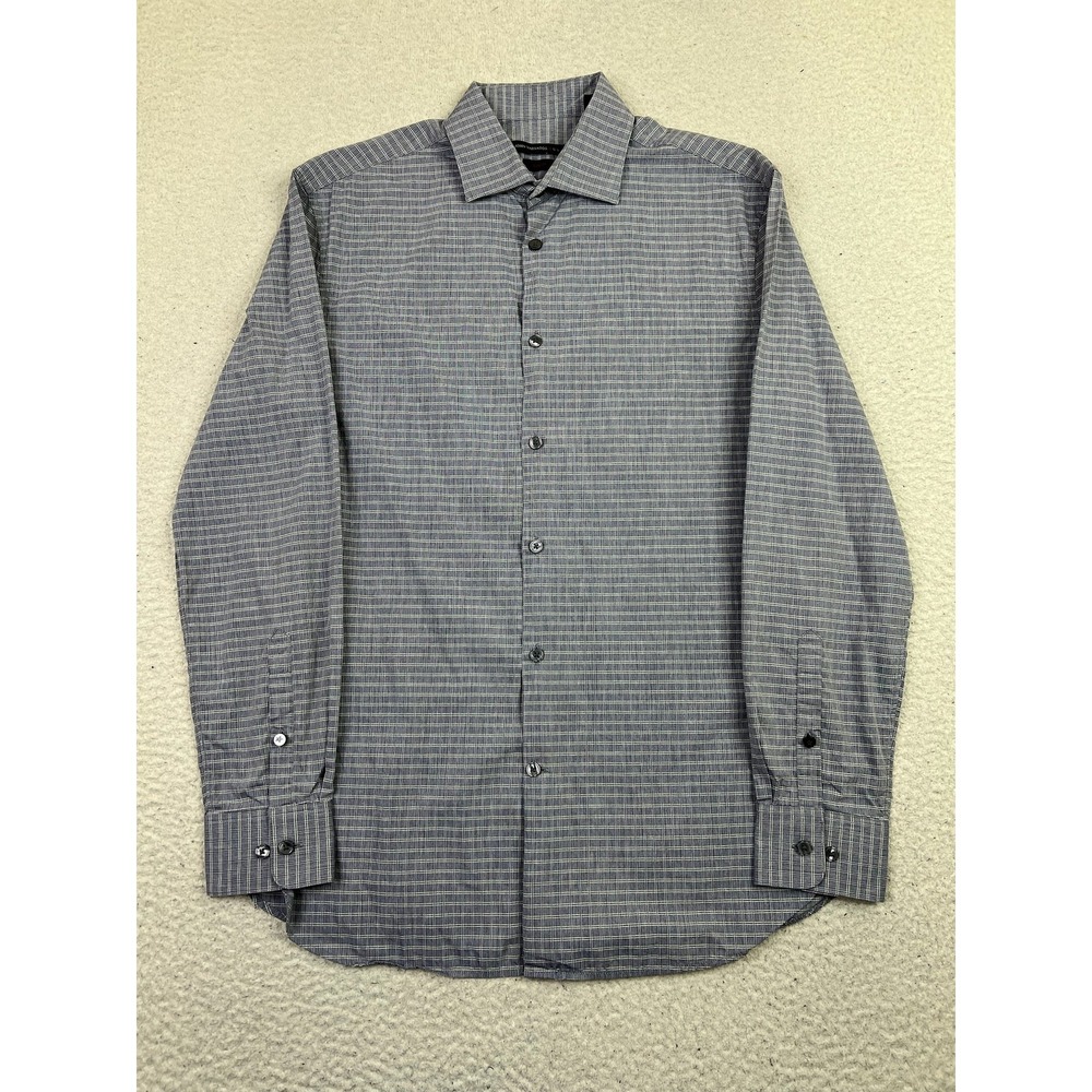 John Varvatos U.S.A. Dress Shirt Mens 15 32/33 Blue Check Slim Fit Cotton LS